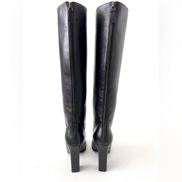 CHANEL | Black Leather Knee High Heel Boots CC Logo Turnlock EU 37 - Picture 6 of 15